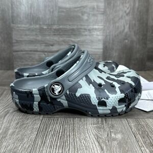Crocs Clogs Kids C9 Grey Charcoal Camouflage Slip On Water Friendly NEW